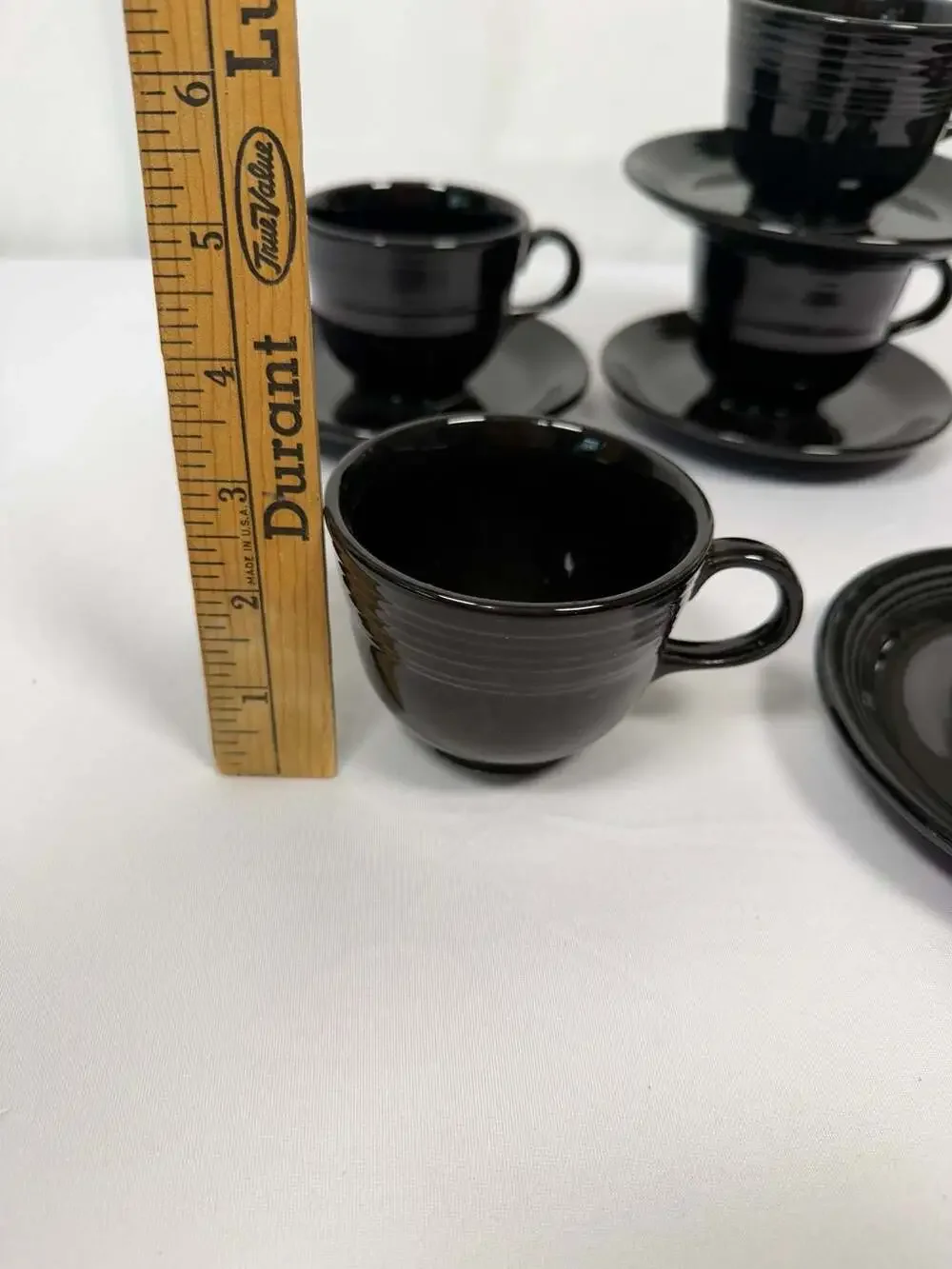 Vintage Fiestaware Black Flat Tea Cup and Saucer Set of 4 Each
